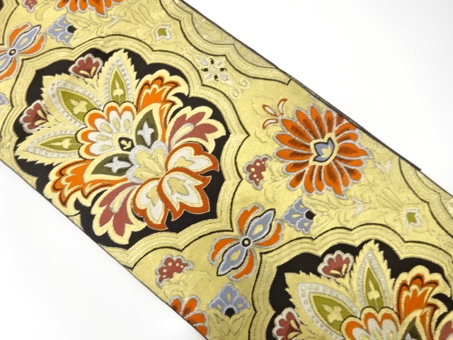 JAPANESE KIMONO / ANTIQUE FUKURO OBI / WOVEN CHINESE FLOWERS